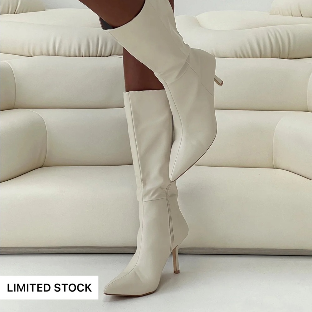 Princess Polly Cream Heeled Boots